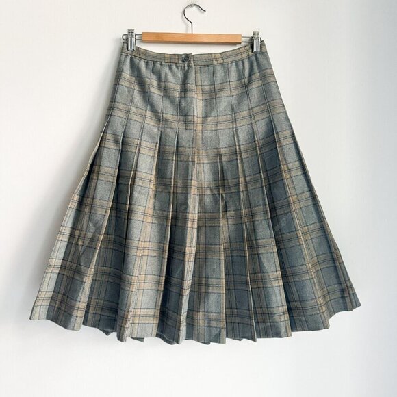 Vintage Hand Made Wool Grey Warm Pleated Midi Skirt S/M - Picture 5 of 6